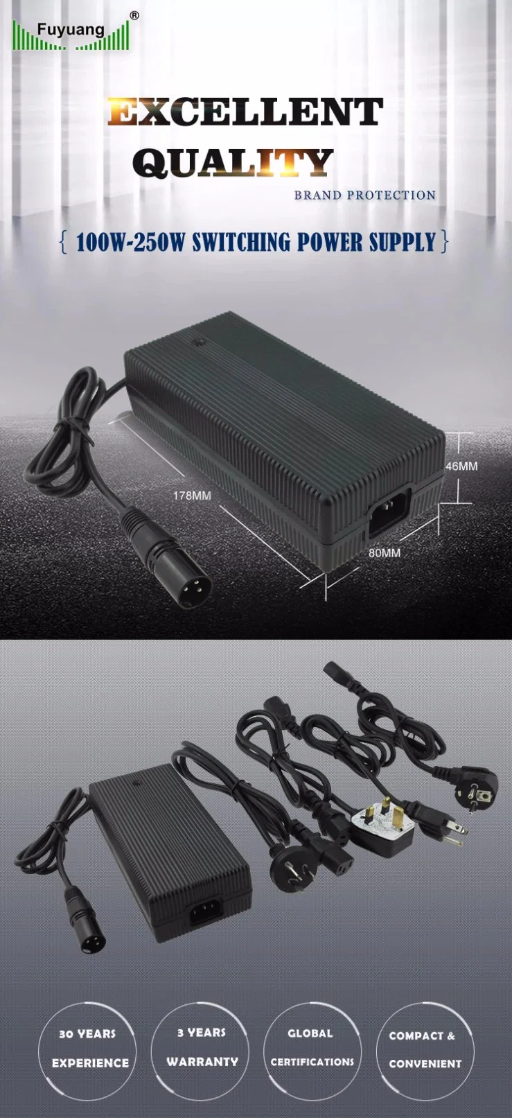 High Quality 24V 6A Electric Scooter Battery Charger with UL, GS, Ce, RoHS